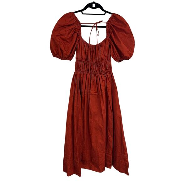 En Saison Cognac Sveta Puff Sleeve Tie Front Cotton Midi Dress Womens XS - Picture 8 of 8
